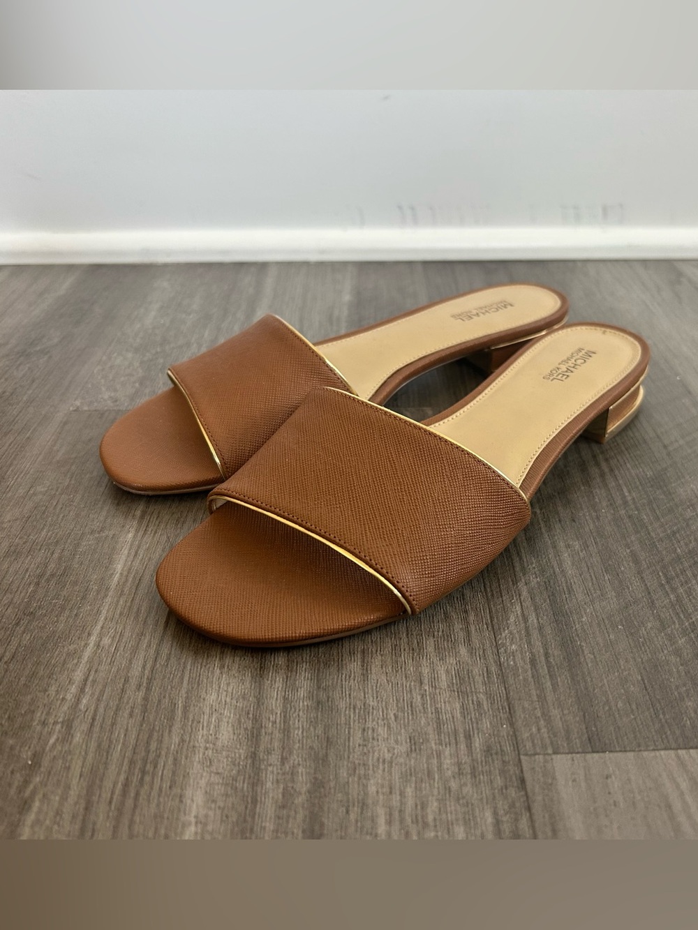 Michael Kors Brown Slide Sandals with Gold Accent Size 7.5